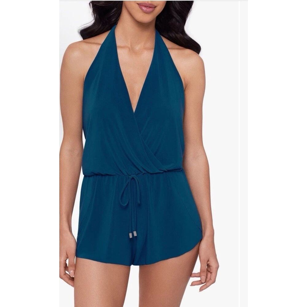 Magicsuit Teal Halter Surplice One-Piece Romper
